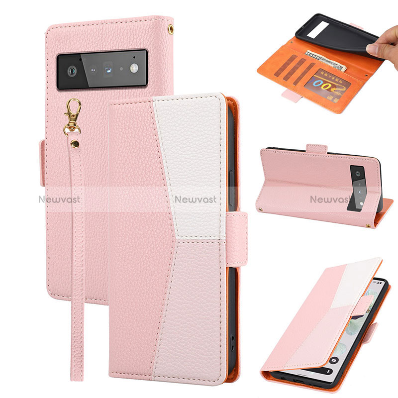 Leather Case Stands Flip Cover Holder SY2 for Google Pixel 6 Pro 5G Pink