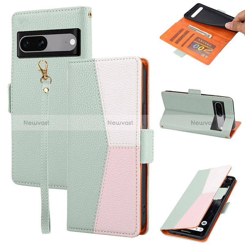 Leather Case Stands Flip Cover Holder SY2 for Google Pixel 7 5G Green