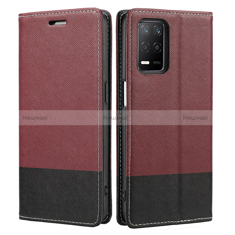 Leather Case Stands Flip Cover Holder SY2 for Realme 8s 5G Red Wine