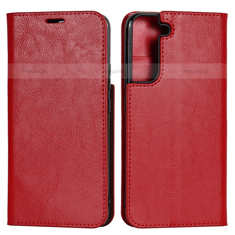 Leather Case Stands Flip Cover Holder T01D for Samsung Galaxy S21 FE 5G Red