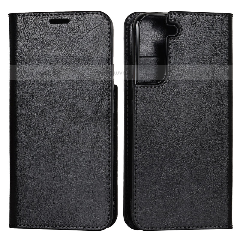 Leather Case Stands Flip Cover Holder T01D for Samsung Galaxy S22 Plus 5G Black