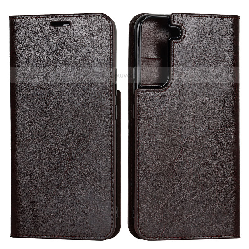 Leather Case Stands Flip Cover Holder T01D for Samsung Galaxy S23 Plus 5G Brown