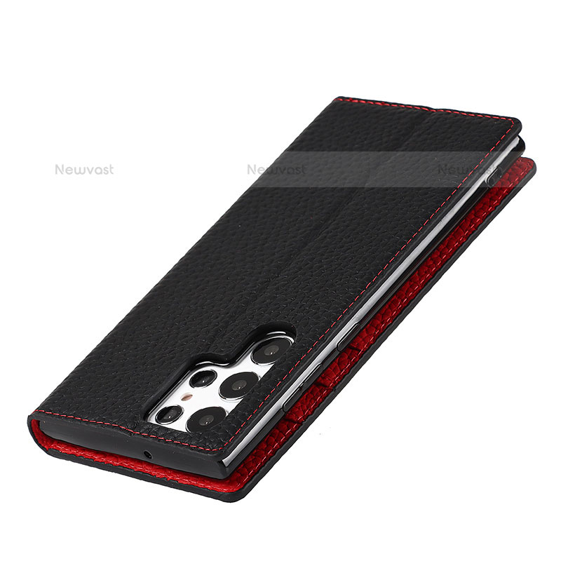 Leather Case Stands Flip Cover Holder T02D for Samsung Galaxy S21 Ultra 5G