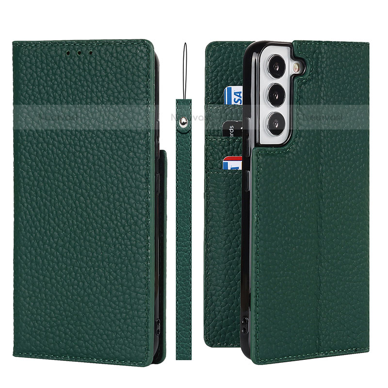 Leather Case Stands Flip Cover Holder T02D for Samsung Galaxy S22 5G