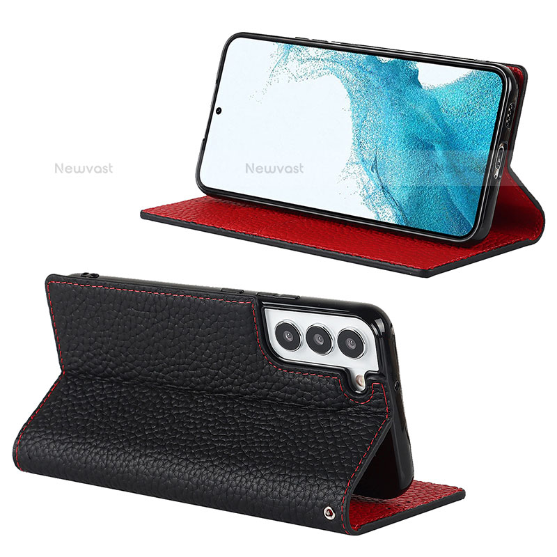 Leather Case Stands Flip Cover Holder T02D for Samsung Galaxy S22 5G