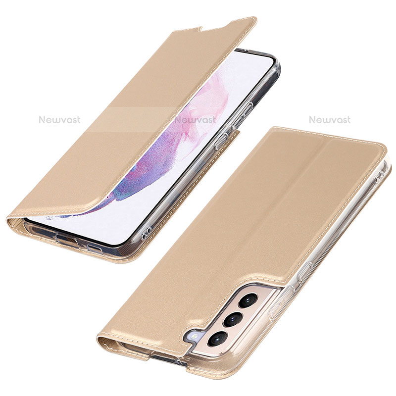 Leather Case Stands Flip Cover Holder T07D for Samsung Galaxy S21 Plus 5G Gold