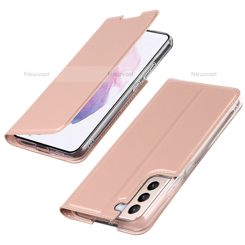 Leather Case Stands Flip Cover Holder T07D for Samsung Galaxy S21 Plus 5G Rose Gold