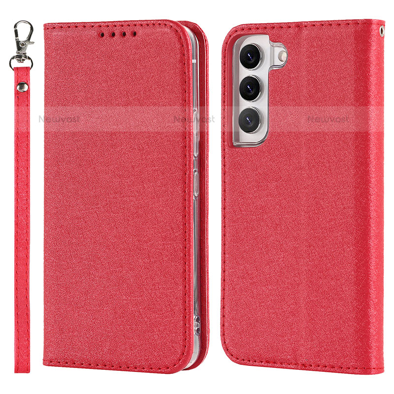 Leather Case Stands Flip Cover Holder T08D for Samsung Galaxy S22 5G Red