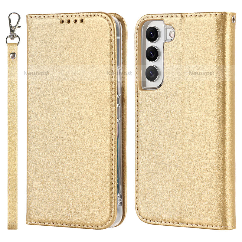 Leather Case Stands Flip Cover Holder T08D for Samsung Galaxy S23 Plus 5G Gold