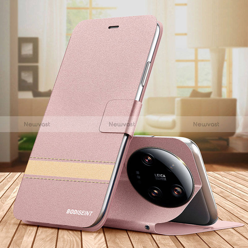 Leather Case Stands Flip Cover Holder TB1 for Xiaomi Mi 13 Ultra 5G Rose Gold