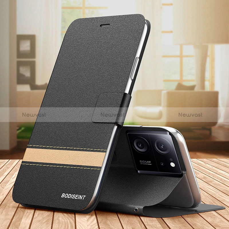 Leather Case Stands Flip Cover Holder TB1 for Xiaomi Mi 13T 5G Black