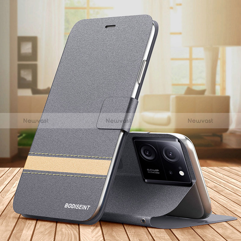 Leather Case Stands Flip Cover Holder TB1 for Xiaomi Mi 13T 5G Gray