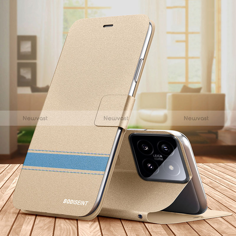 Leather Case Stands Flip Cover Holder TB1 for Xiaomi Mi 14 5G Gold