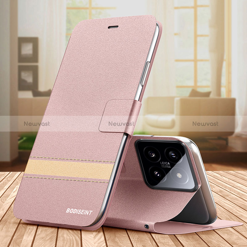 Leather Case Stands Flip Cover Holder TB1 for Xiaomi Mi 14 5G Rose Gold