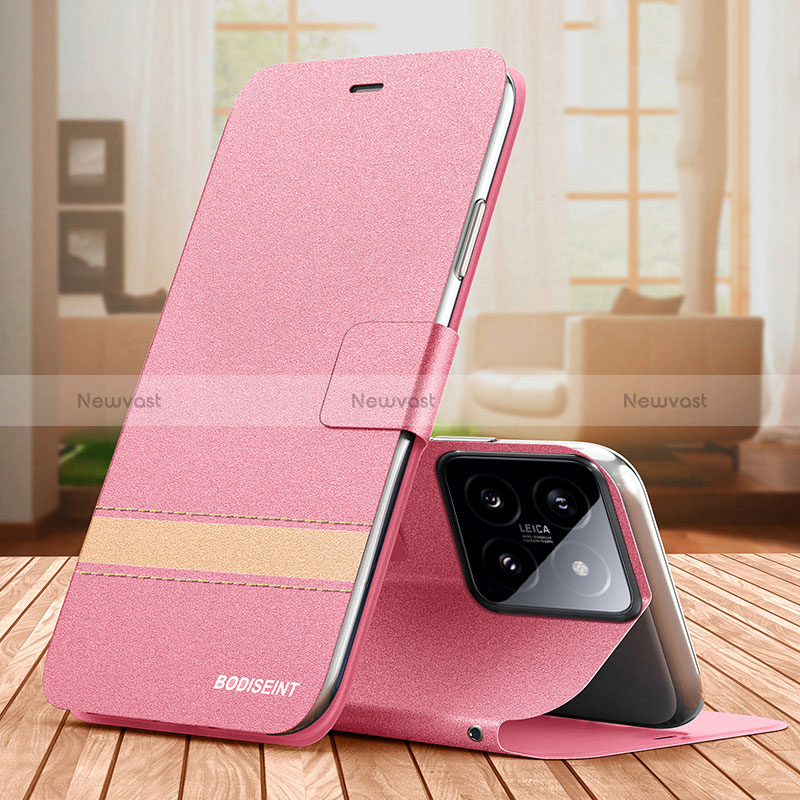 Leather Case Stands Flip Cover Holder TB1 for Xiaomi Mi 14 Pro 5G Hot Pink