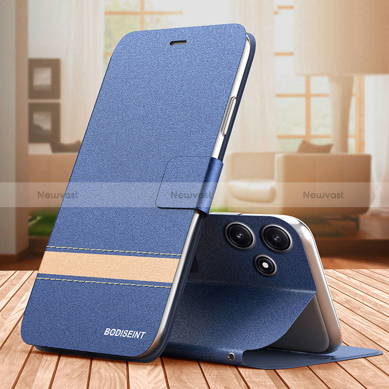 Leather Case Stands Flip Cover Holder TB1 for Xiaomi Redmi 12 5G Blue