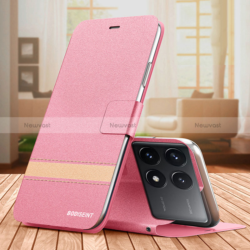 Leather Case Stands Flip Cover Holder TB1 for Xiaomi Redmi K70 5G Hot Pink