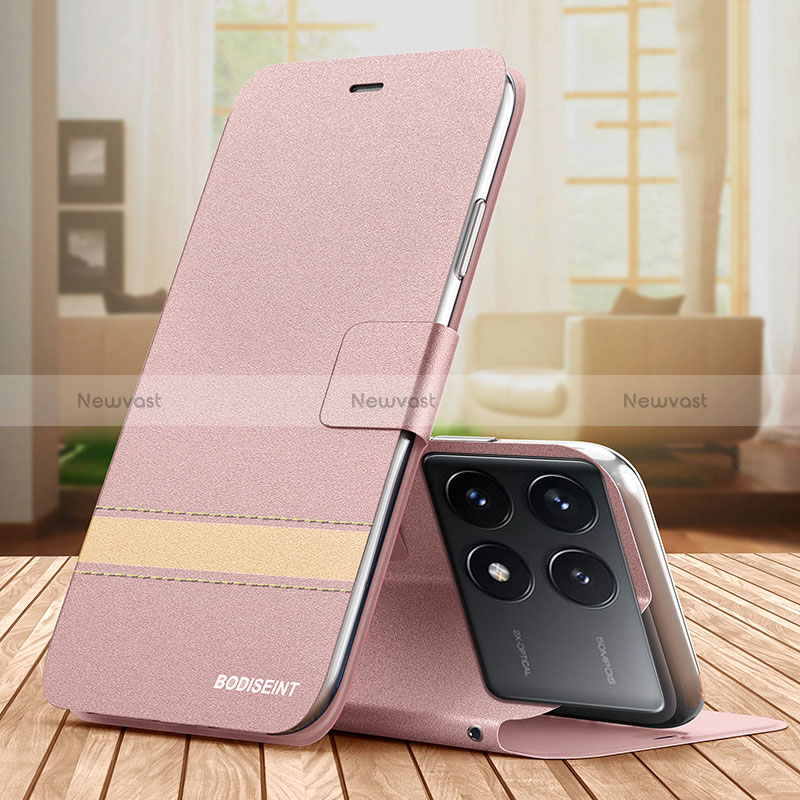 Leather Case Stands Flip Cover Holder TB1 for Xiaomi Redmi K70 5G Rose Gold