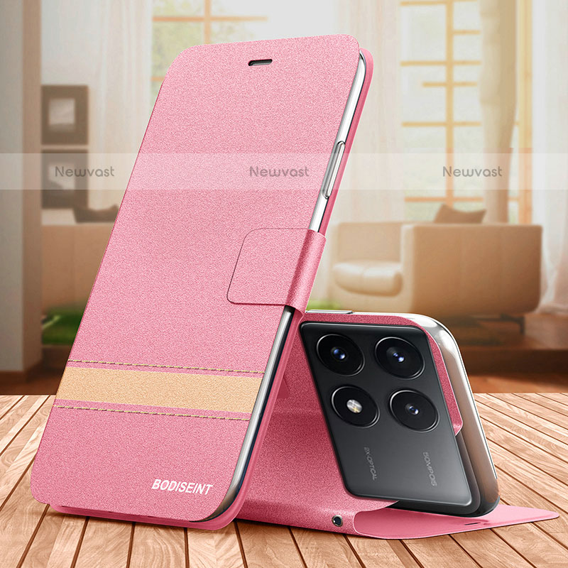 Leather Case Stands Flip Cover Holder TB1 for Xiaomi Redmi K70E 5G Hot Pink