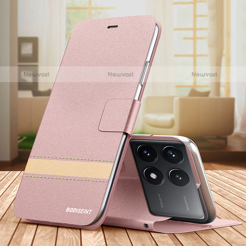 Leather Case Stands Flip Cover Holder TB1 for Xiaomi Redmi K70E 5G Rose Gold