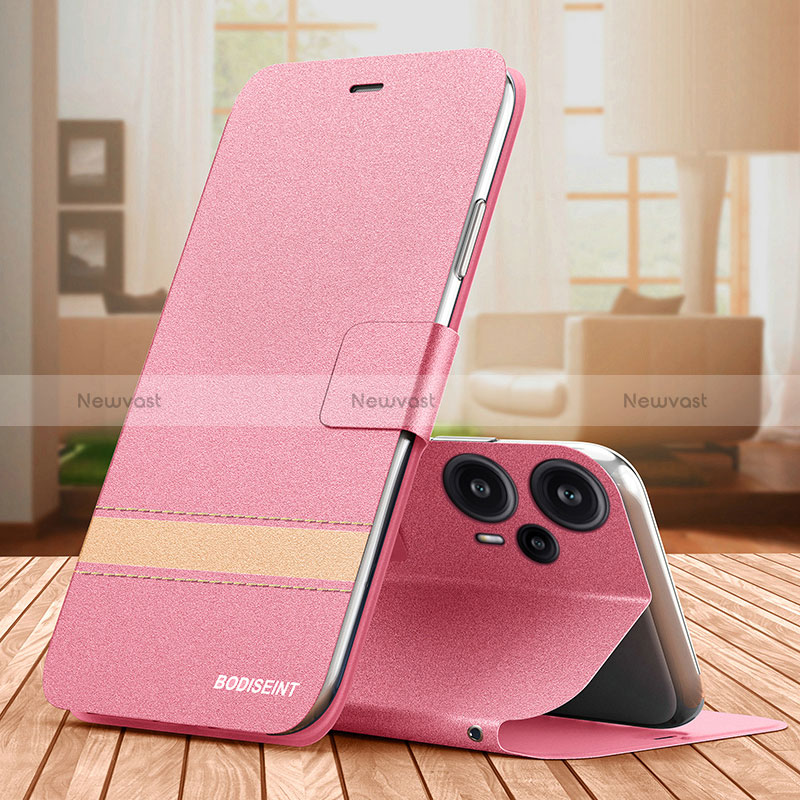 Leather Case Stands Flip Cover Holder TB1 for Xiaomi Redmi Note 12 Turbo 5G Hot Pink