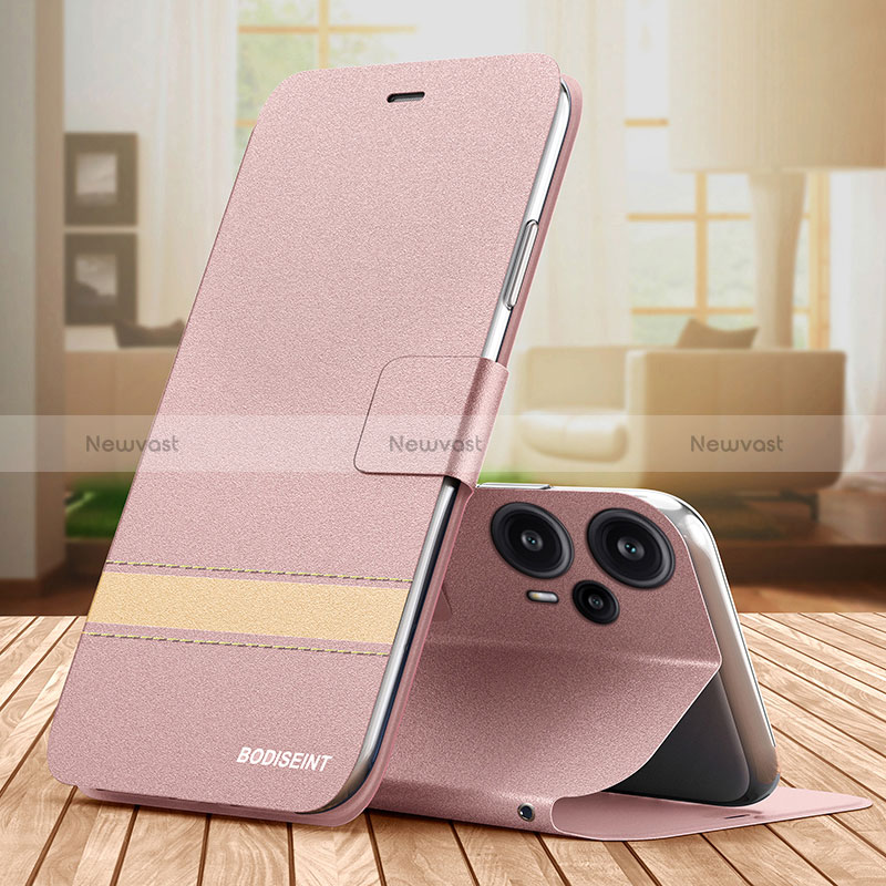 Leather Case Stands Flip Cover Holder TB1 for Xiaomi Redmi Note 12 Turbo 5G Rose Gold