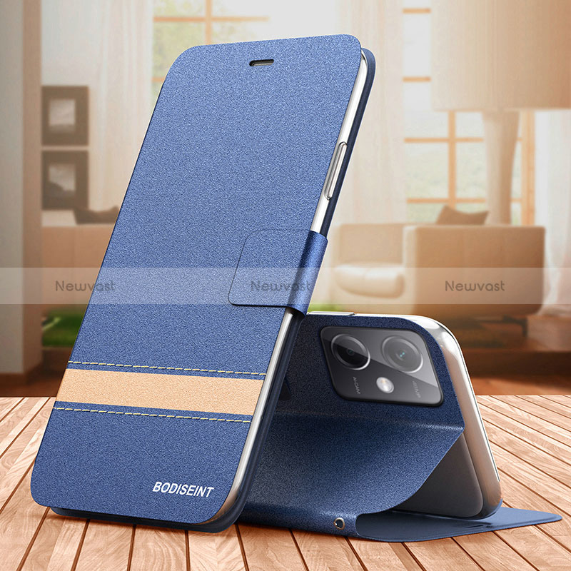 Leather Case Stands Flip Cover Holder TB1 for Xiaomi Redmi Note 12R Pro 5G Blue