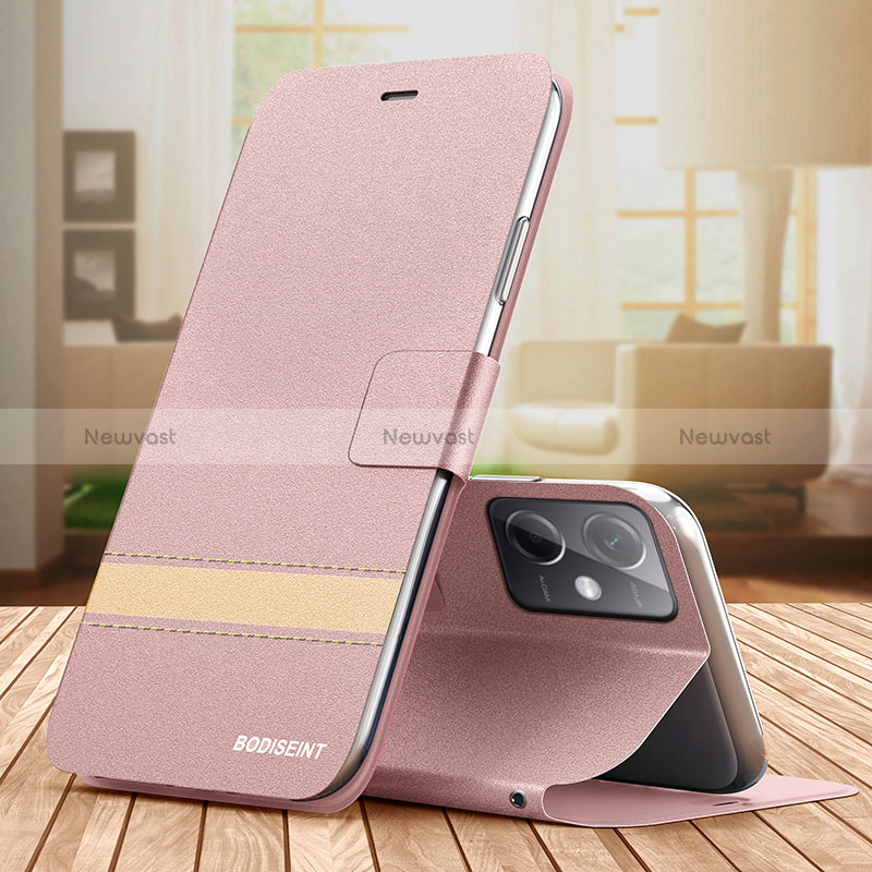 Leather Case Stands Flip Cover Holder TB1 for Xiaomi Redmi Note 12R Pro 5G Rose Gold