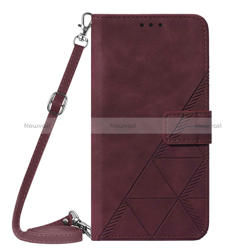 Leather Case Stands Flip Cover Holder Y01B for Apple iPhone 15 Plus Red Wine