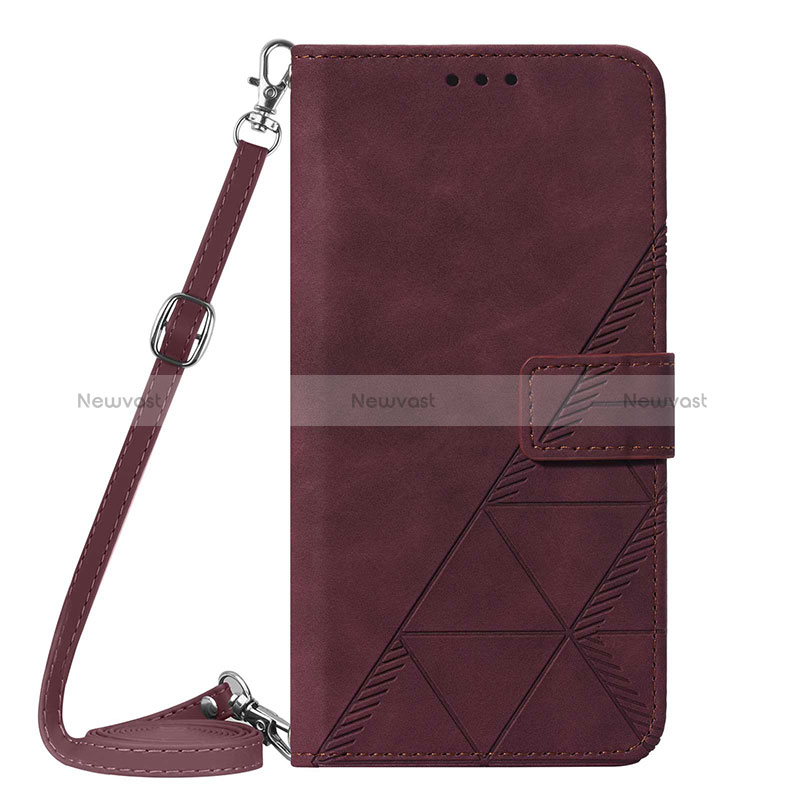 Leather Case Stands Flip Cover Holder Y01B for Apple iPhone 15 Pro Max Red Wine