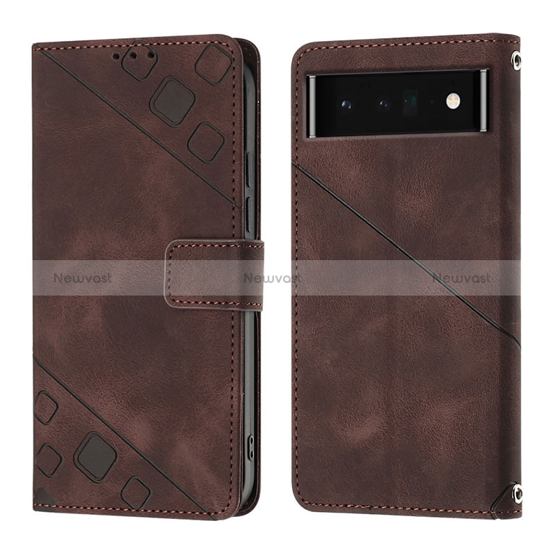 Leather Case Stands Flip Cover Holder Y01B for Google Pixel 6 Pro 5G Brown