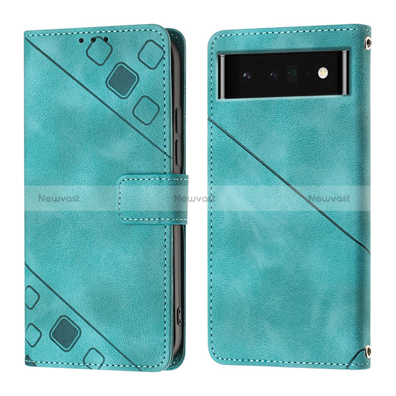 Leather Case Stands Flip Cover Holder Y01B for Google Pixel 6 Pro 5G Green