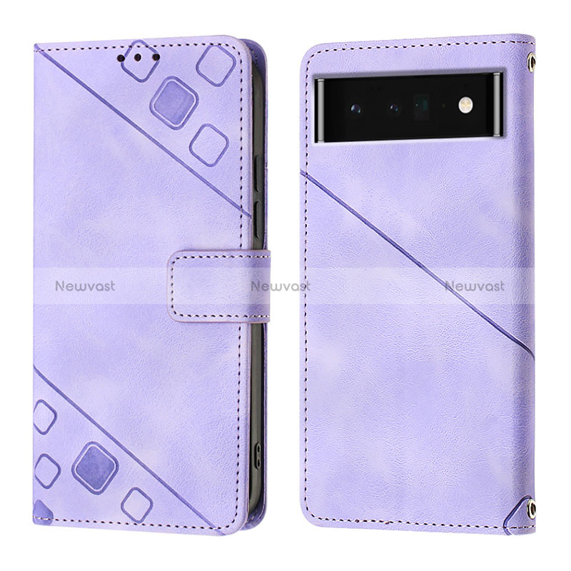 Leather Case Stands Flip Cover Holder Y01B for Google Pixel 6 Pro 5G Purple