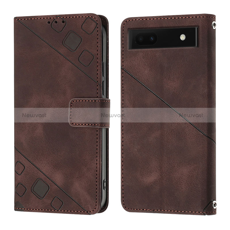 Leather Case Stands Flip Cover Holder Y01B for Google Pixel 6a 5G Brown