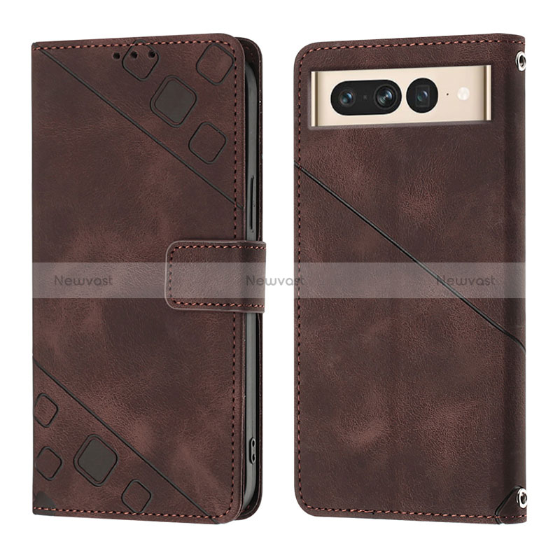 Leather Case Stands Flip Cover Holder Y01B for Google Pixel 7 Pro 5G Brown