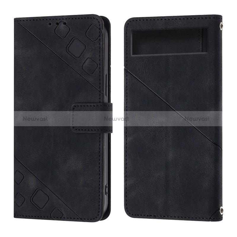 Leather Case Stands Flip Cover Holder Y01B for Google Pixel 7a 5G Black