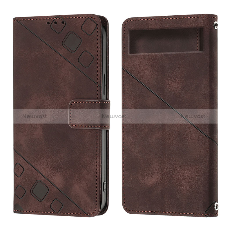 Leather Case Stands Flip Cover Holder Y01B for Google Pixel 7a 5G Brown