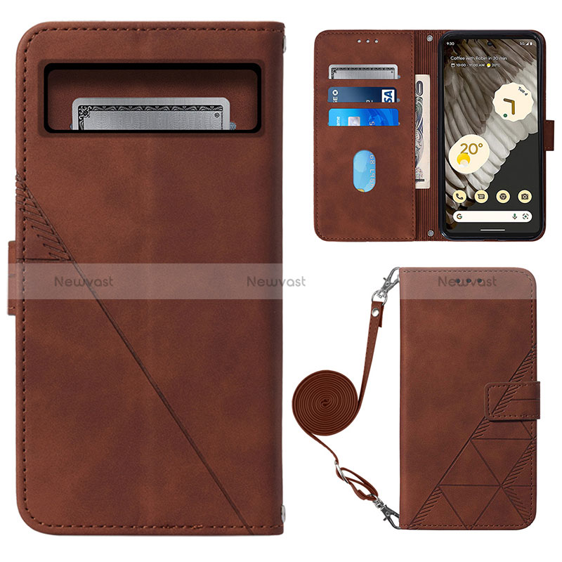 Leather Case Stands Flip Cover Holder Y01B for Google Pixel 8 5G Brown