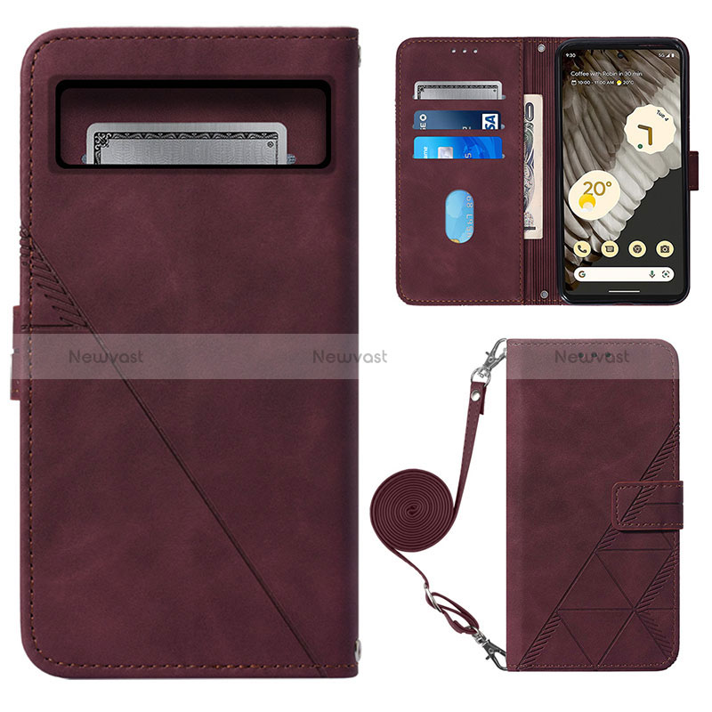 Leather Case Stands Flip Cover Holder Y01B for Google Pixel 8 5G Red Wine