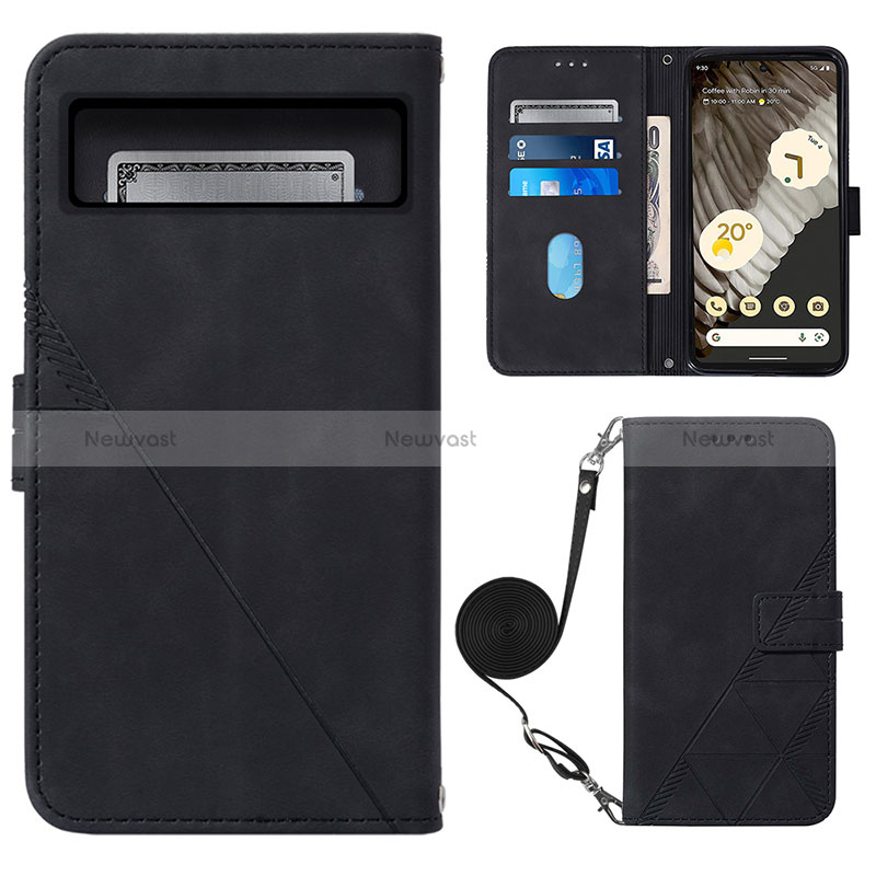 Leather Case Stands Flip Cover Holder Y01B for Google Pixel 8 Pro 5G Black