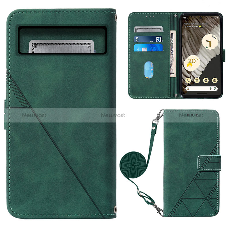 Leather Case Stands Flip Cover Holder Y01B for Google Pixel 8 Pro 5G Green