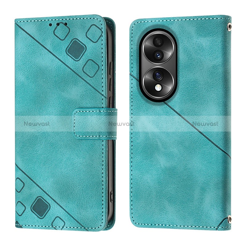 Leather Case Stands Flip Cover Holder Y01B for Huawei Honor 70 5G Green