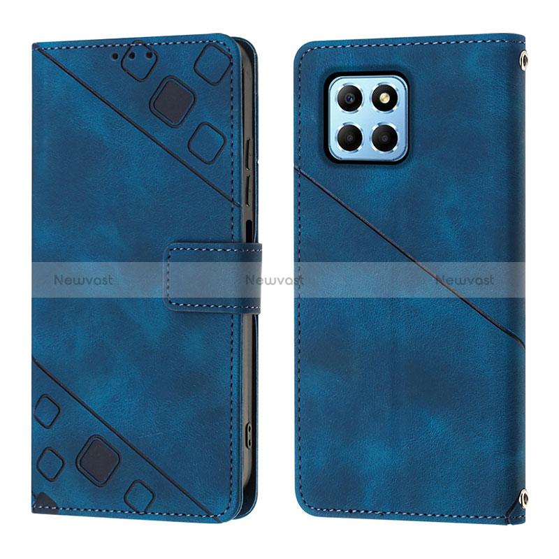 Leather Case Stands Flip Cover Holder Y01B for Huawei Honor 70 Lite 5G Blue