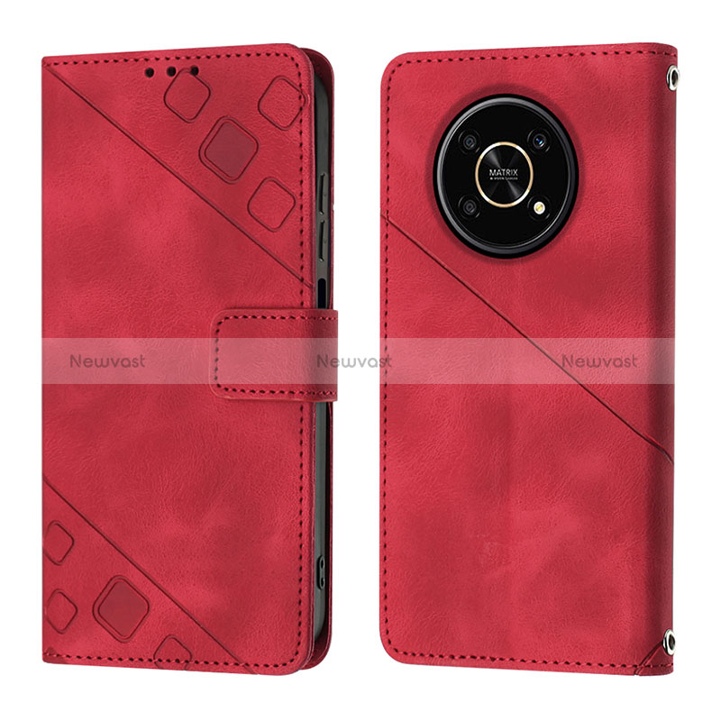 Leather Case Stands Flip Cover Holder Y01B for Huawei Honor Magic4 Lite 5G Red