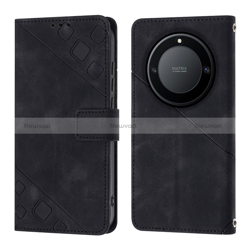 Leather Case Stands Flip Cover Holder Y01B for Huawei Honor Magic5 Lite 5G Black