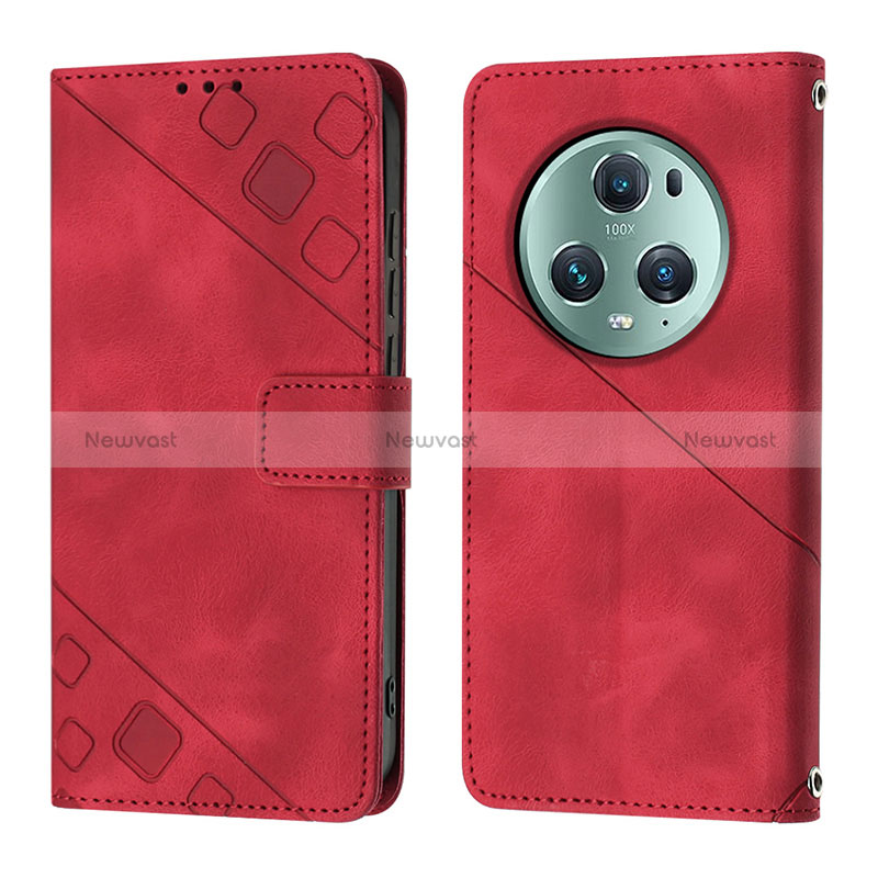 Leather Case Stands Flip Cover Holder Y01B for Huawei Honor Magic5 Pro 5G Red