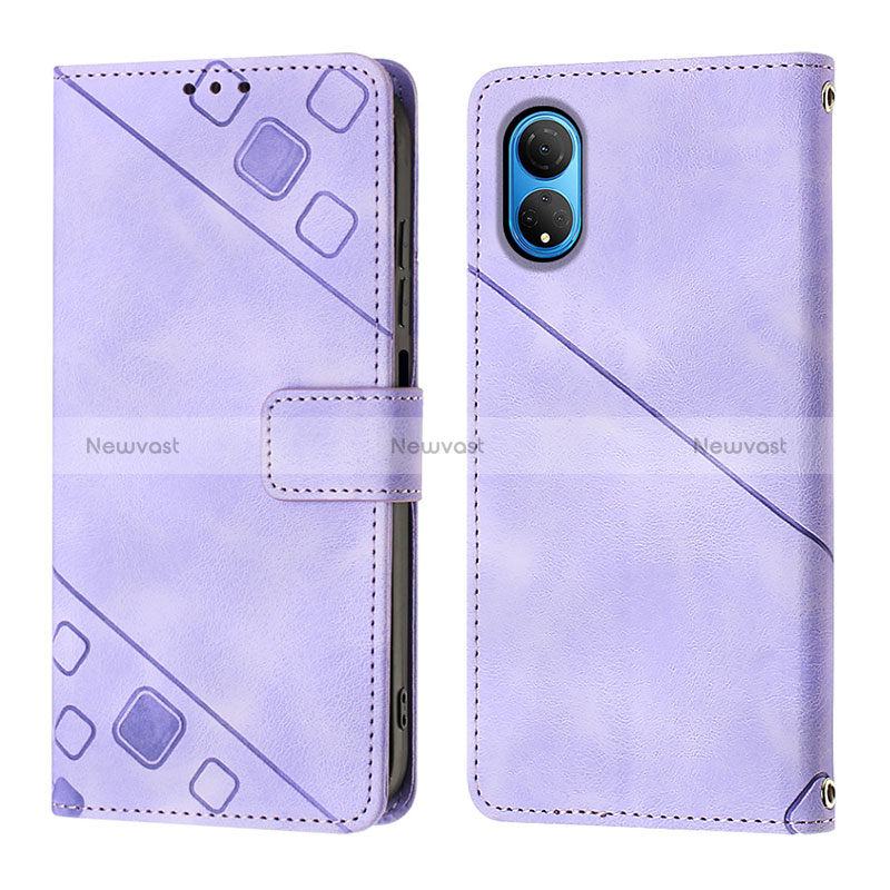 Leather Case Stands Flip Cover Holder Y01B for Huawei Honor X7 Purple