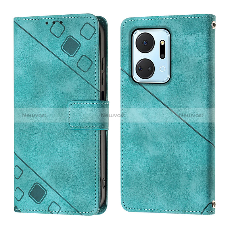 Leather Case Stands Flip Cover Holder Y01B for Huawei Honor X7a Green