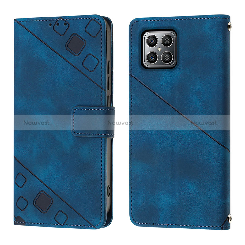 Leather Case Stands Flip Cover Holder Y01B for Huawei Honor X8 4G Blue