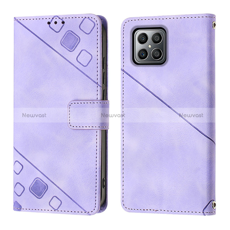 Leather Case Stands Flip Cover Holder Y01B for Huawei Honor X8 4G Purple